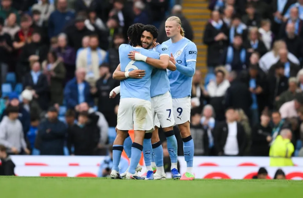 Jugadores del Manchester City celebran su victoria sobre el Crystal Palace. Foto: EFE