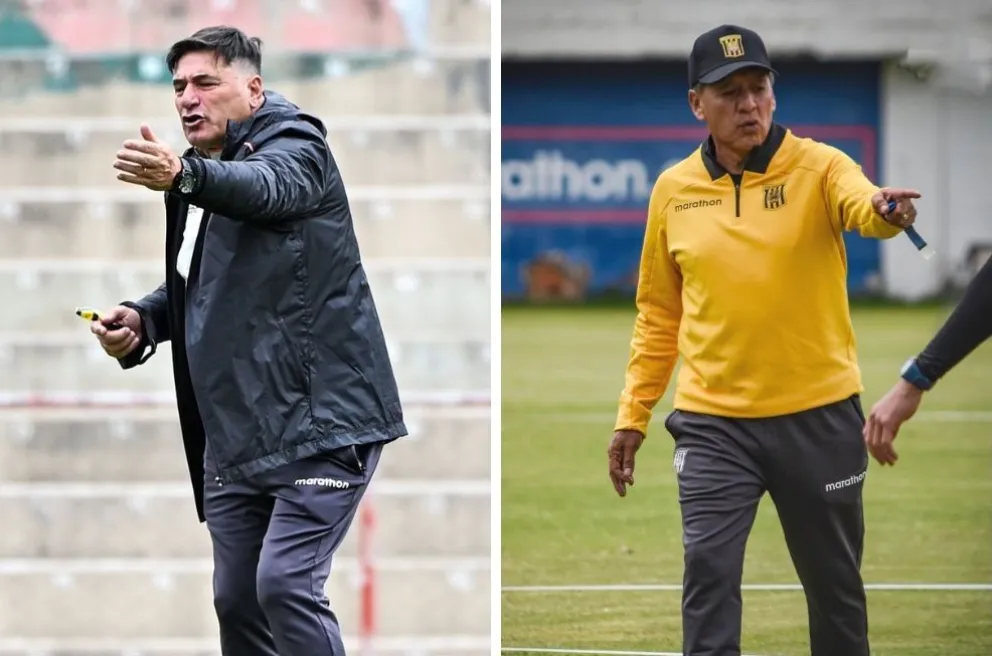 Marcelo Straccia (izq.) y Sixto Vizuete, los técnicos de Always Ready y The Strongest, respectivamente.