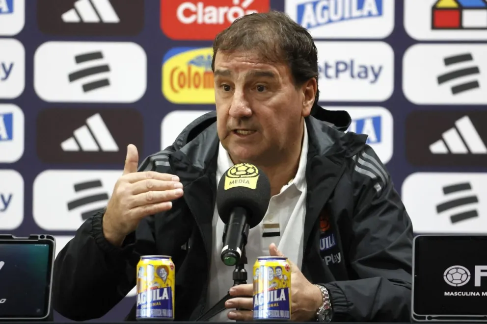 Néstor Lorenzo, el seleccionador de Colombia, durante la rueda de prensa de este jueves. Foto: EFE
