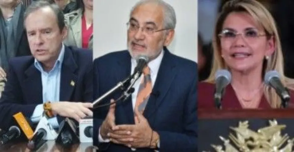 Los expresidentes Jorge Quiroga, Carlos Mesa y Jeanine Añez. Foto: Composición