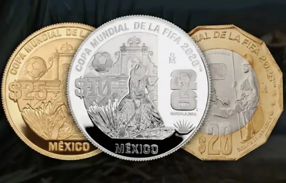 Los tres tipos de monedas que se lanzaron: bimetálicas, plata y oro. Foto: Banco de México 