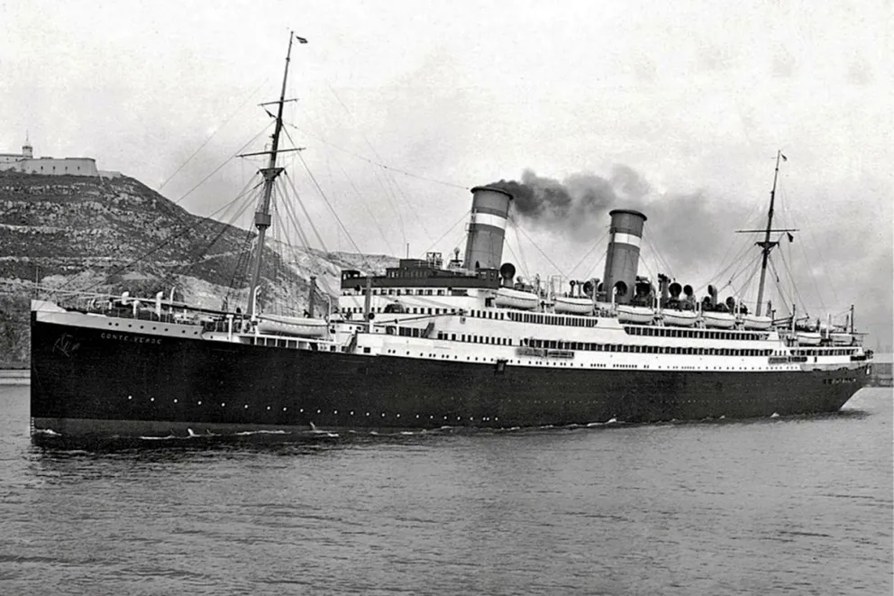 El barco italiano Conte Verde que transportó a los seleccionados de Europa a la primera cita mundialista que se realizó en 1930.