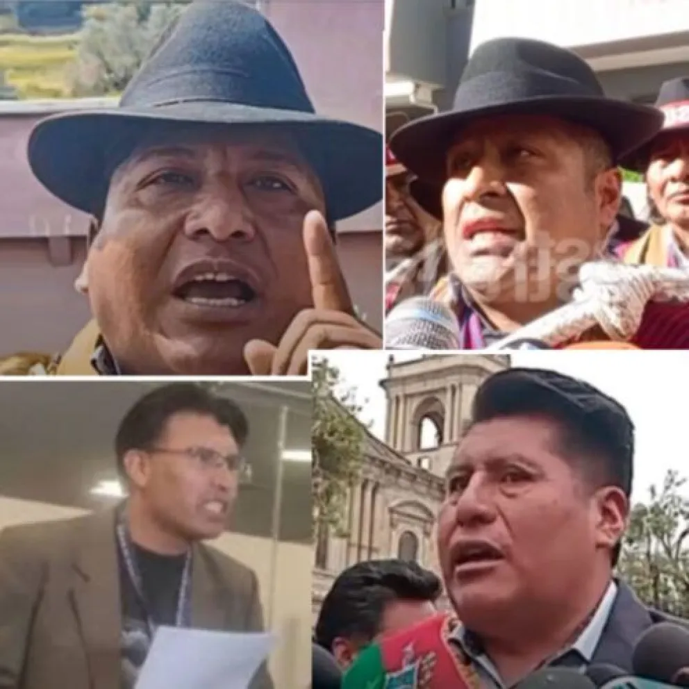 Además del ejecutivo de la COB, Mario Argollo, el Ministerio Público ordenó la aprehensión de los dirigentes, David Quispe, y contra los dirigentes Juan Héctor Huacani, Justino Apaza, Winston Jemio  y el senador suplente Nilton Condori. Foto: Eju Tv