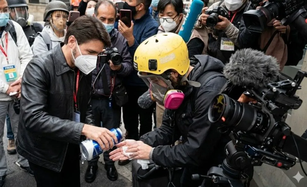 Periodista internacional herido. Foto: Captura de pantalla de la transmisión de KC Digital, mejorada con IA
