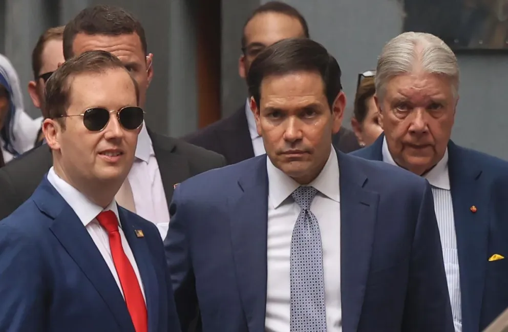 El secretario de Estado de EE. UU., Marco Rubio, este sábado en la India. Foto: EFE