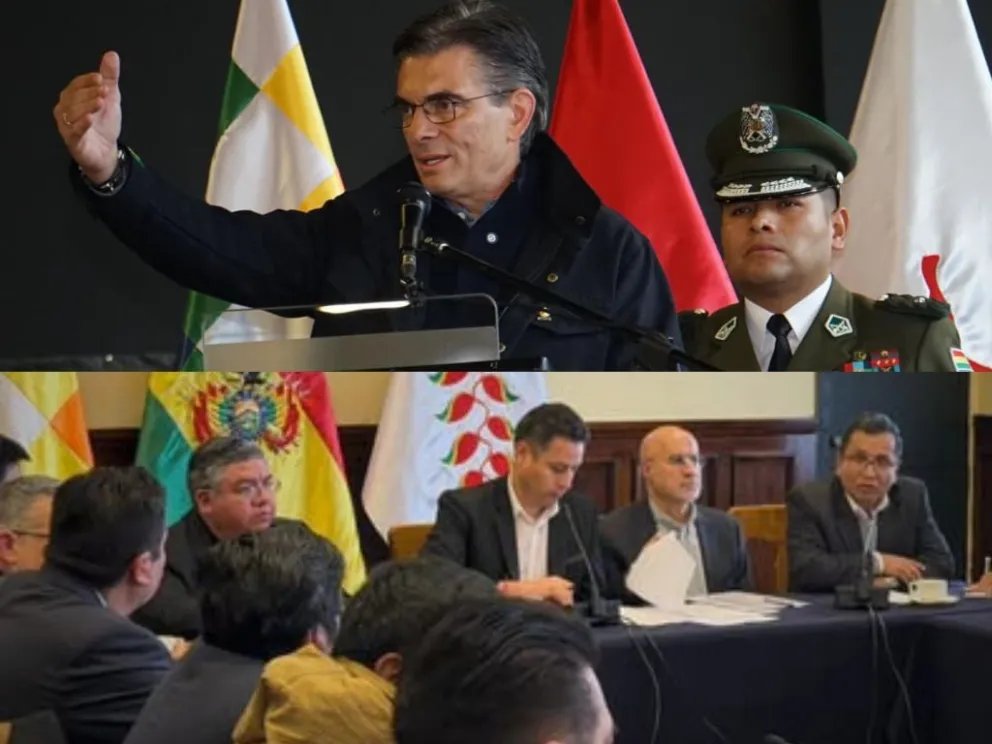 Paz en el Consejo Económico y Social; y Lara en la reunión en la vicepresidencia. Fotos: APG y RRSS de Lupo 