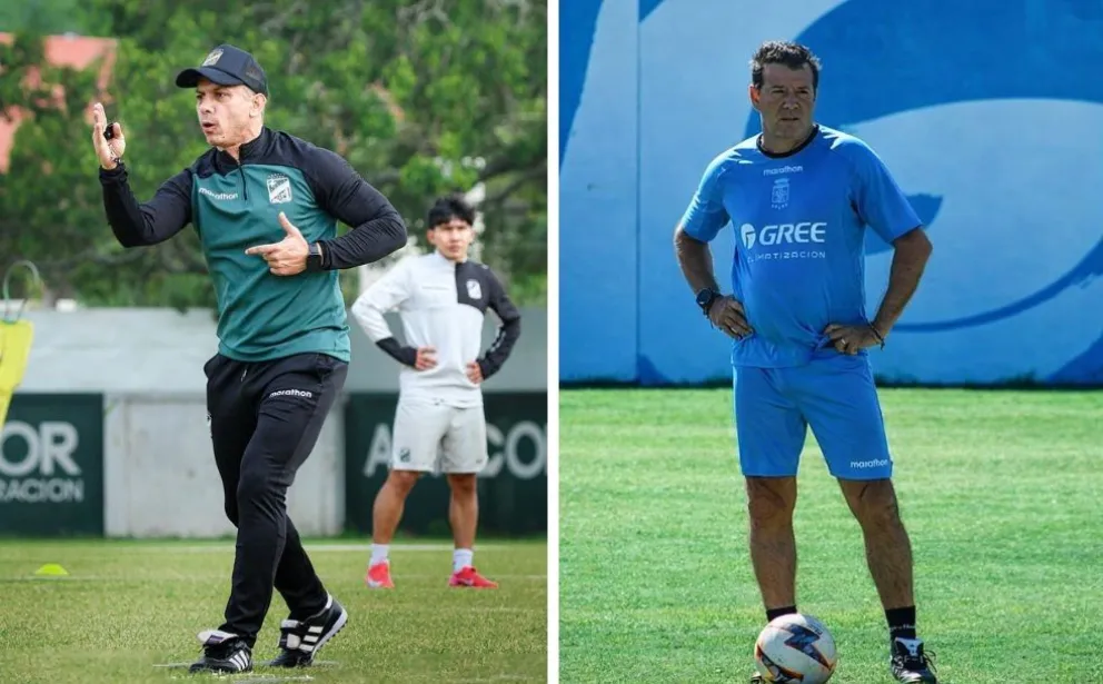 Gustavo Florentín (izq.) y Erwin Sánchez durante los entrenamientos de sus planteles de la semana.