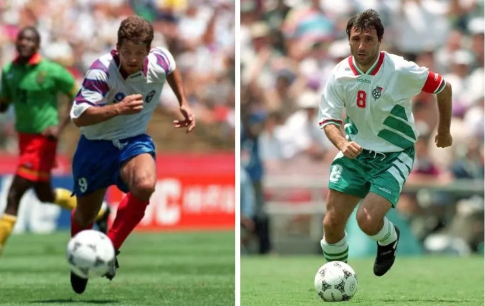 El ruso Oleg Salenko (izq.) y el búlgaro Hristo Stoichkov. 