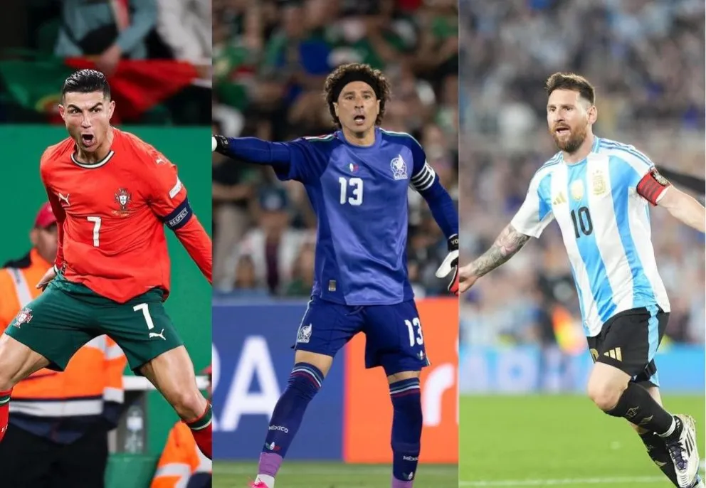 Cristiano (izq.), Ochoa y Messi, llegarán a las seis Copas del Mundo. Foto: Redes Sociales.