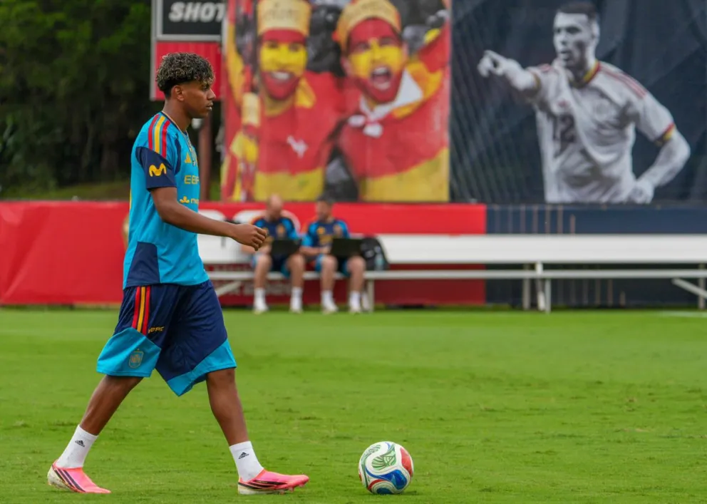 Lamine Yamal, el pasado sábado en un entrenamiento con España. Foto: EFE