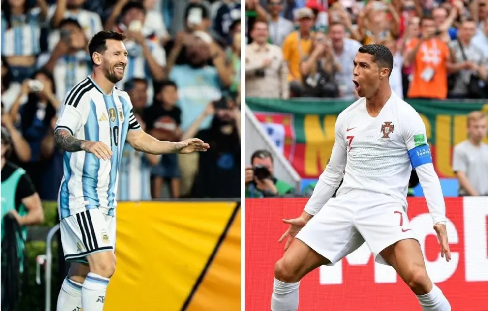 Messi (izq.) y Cristiano, con sus selecciones. Fotos: Redes Sociales.