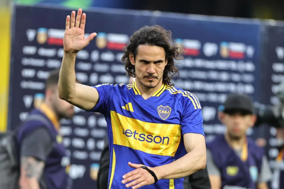 Cavani, durante un partido con Boca Juniors. Foto: EFE.