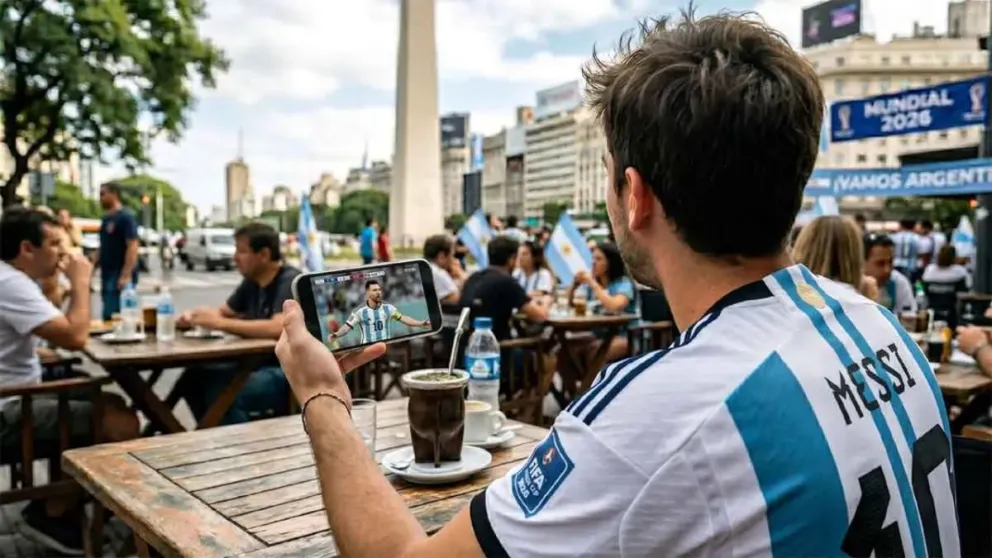 Un hincha argentino utiliza su celular en Buebnos Aires. Foto: Iprofesional