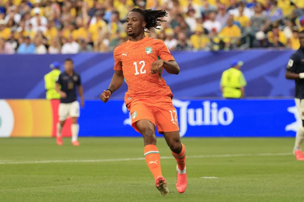 Elye Wahi, jugador de Costa de Marfil, durante el partido que su selección disputó el pasado sábado frente a Ecuador. Foto: EFE