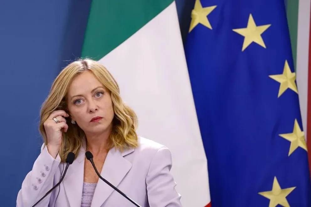 La primera ministra italiana, Giorgia Meloni, durante una rueda de prensa en Roma. Foto: EFE
