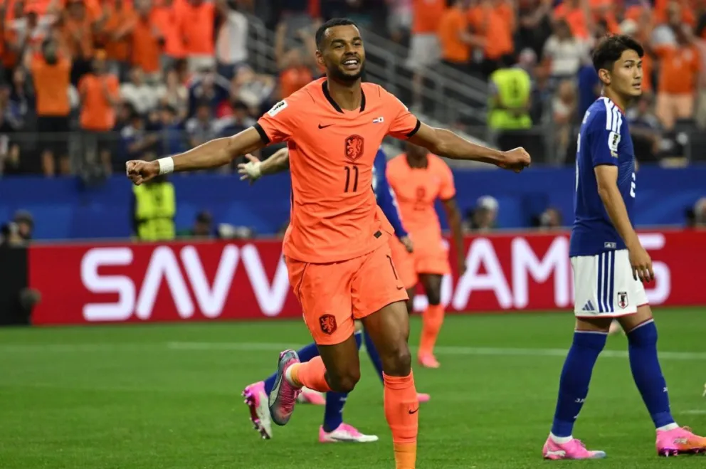 Cody Gakpo celebra el gol 100 de la Copa del Mundo 2026. Foto EFE