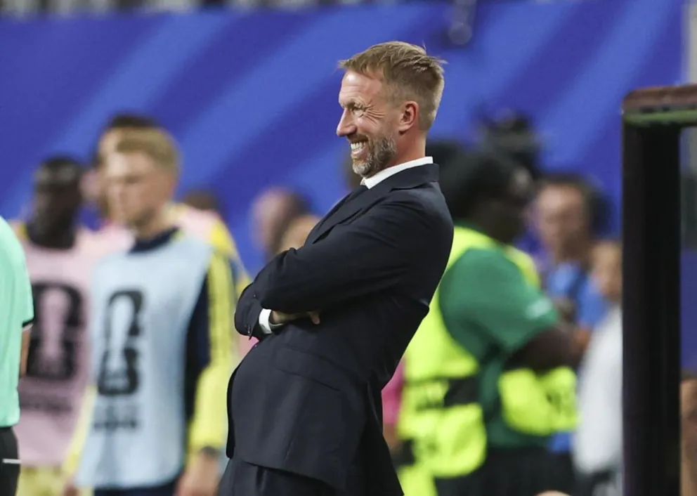 Graham Potter, el técnico de Suecia, en el partido frente a Países Bajos. Foto: EFE