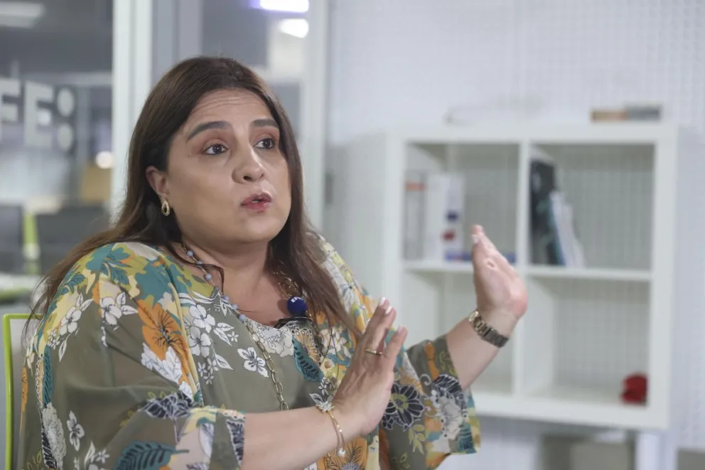 La presidenta de la Corte Constitucional de Colombia, Paola Meneses, durante una entrevista con EFE este lunes en Madrid. EFE