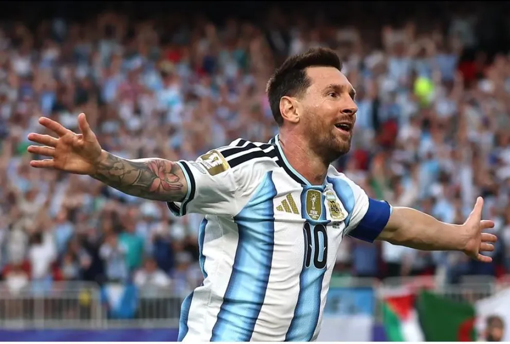 La celebración que es usual en el capitán de la Albiceleste. Foto: FIFA