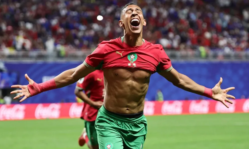 Soufiane Rahimi celebra un gol de Marruecos ante Haití. Foto: EFE.