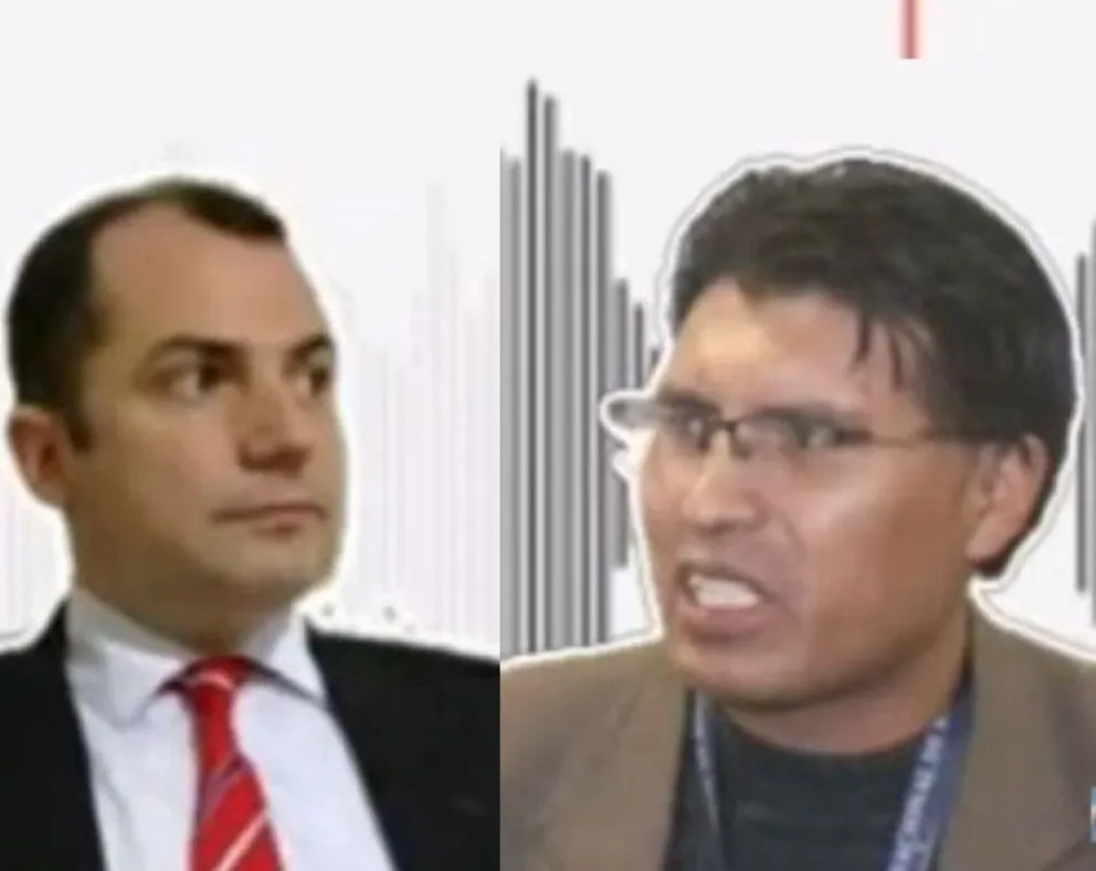 Una imagen del periodista argentino Juan Cruz Castiñeiras y el senador suplente Milton Condori en la entrevista telefónica