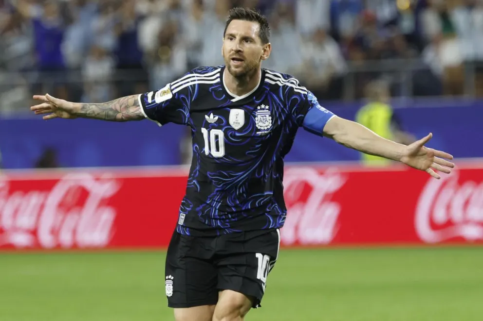 La alegría de Messi luego de convertir su sexto gol mundialista. Foto: EFE.