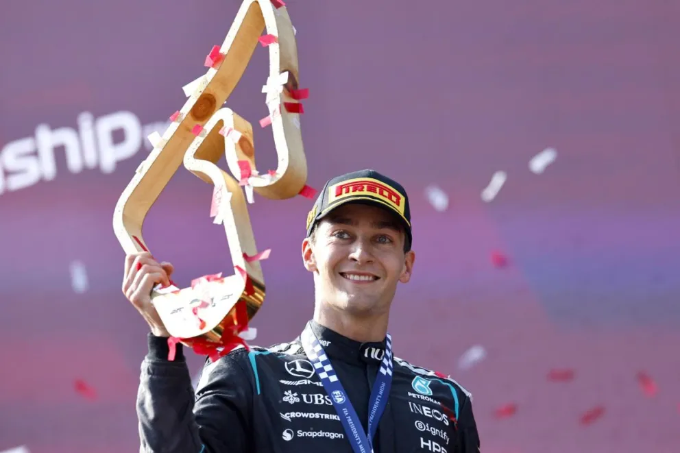 Russell (Mercedes) celebra su victoria de este domingo. Foto: EFE.