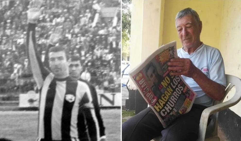 Luis Gini con la camiseta del Tigre en la década de los 60 y en su natal Piribebuy en una foto de 2019. 