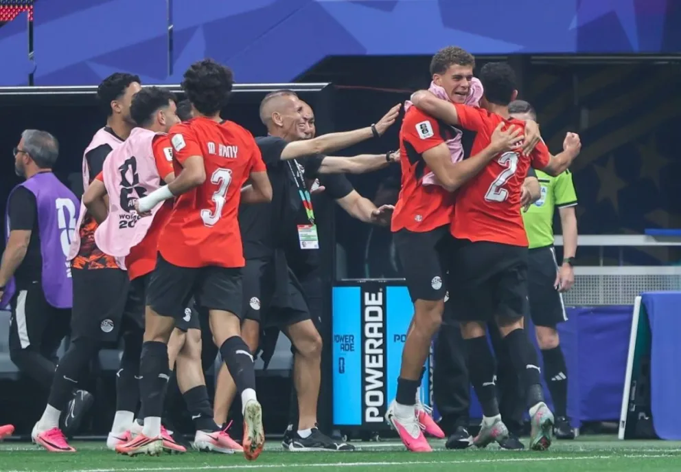 Los egipcios festejan su gol a Argentina. Foto: EFA.