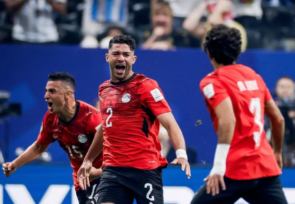 Los egipcios festejan su gol a Argentina. Foto: BR.