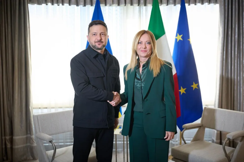 La primera ministra italiana, Giorgia Meloni, y su homólogo ucraniano, Volodímir Zelenski. Foto: EFE 