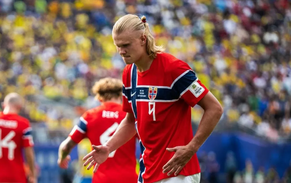 Erling Haaland festeja uno de los goles que convirtió para Noruega en el Mundial. Foto: Federación Noruega