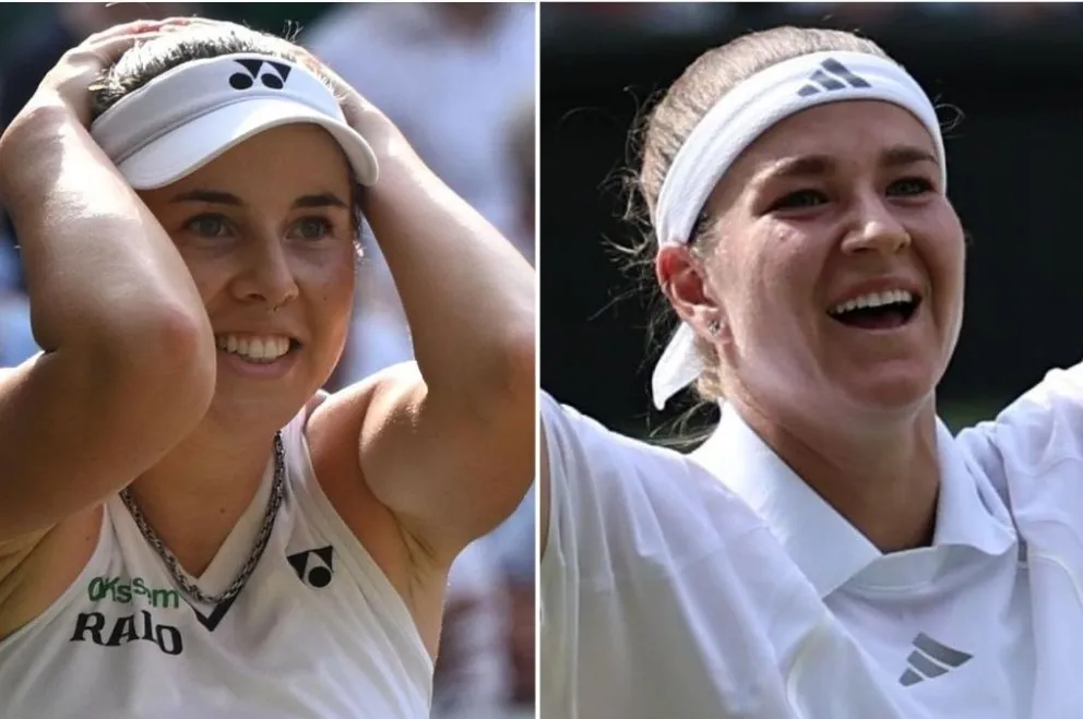 Noskova (izq.) y Muchova, festejan tras ganar sus encuentros de semifinales. Fotos: EFE.
