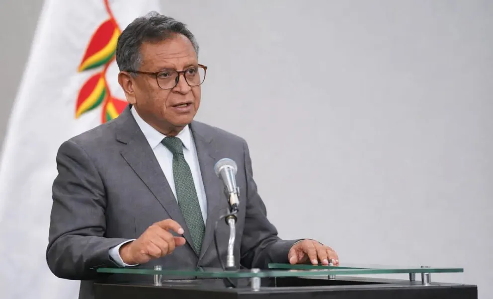 El ministro de Gobierno, Marco Antonio Oviedo, en una conferencia de prensa anterior. Foto: Ministerio de Gobierno