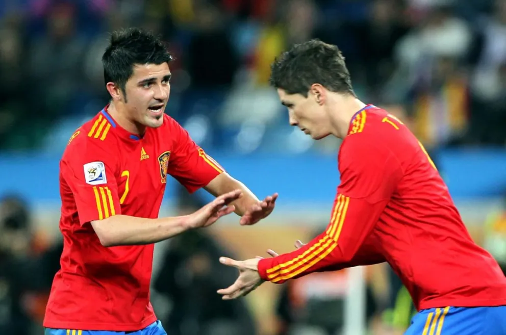 David Villa (izq.) y Fernando Torres en uno de los partidos que España jugó en el Mundial 2010. Foto: EFE