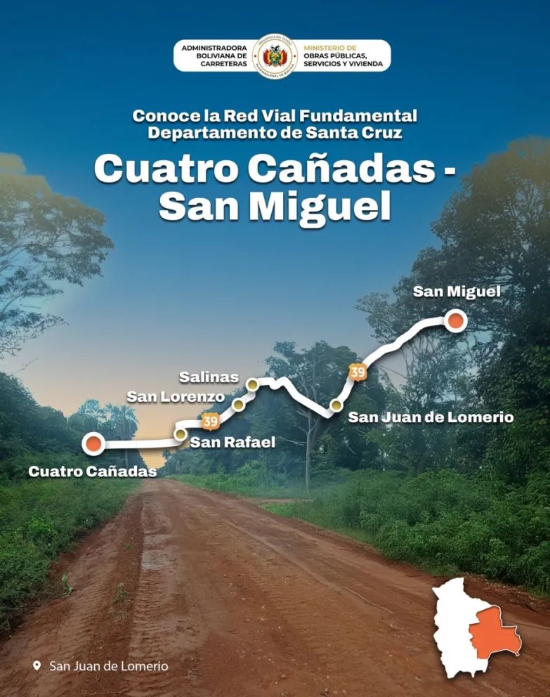 Carretera Cuatro Cañadas-San Miguel de Velasco, en Santa Cruz. Foto ABC