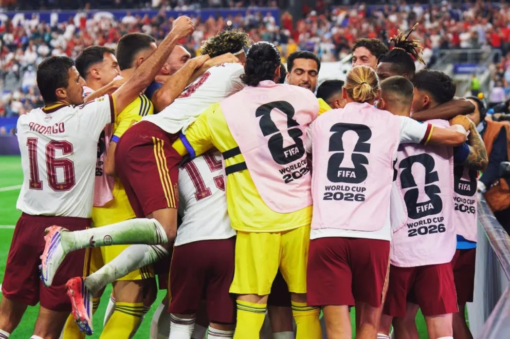 Los españoles celebran uno de sus goles a Francia. Foto: Selección de España.