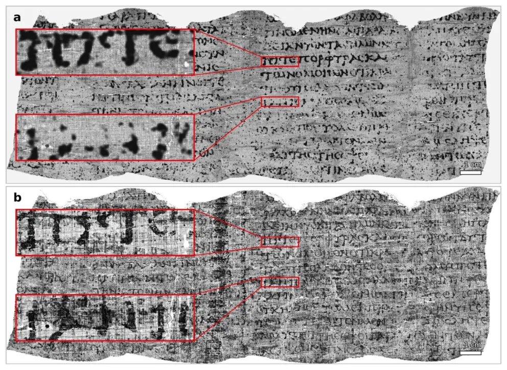 La IA y la física nuclear han logrado una de las mayores hazañas de la arqueología moderna: digitalizar, 'desenrollar' virtualmente y leer por primera vez de principio a fin un pergamino de la antigua ciudad romana de Herculano. Foto: EFE