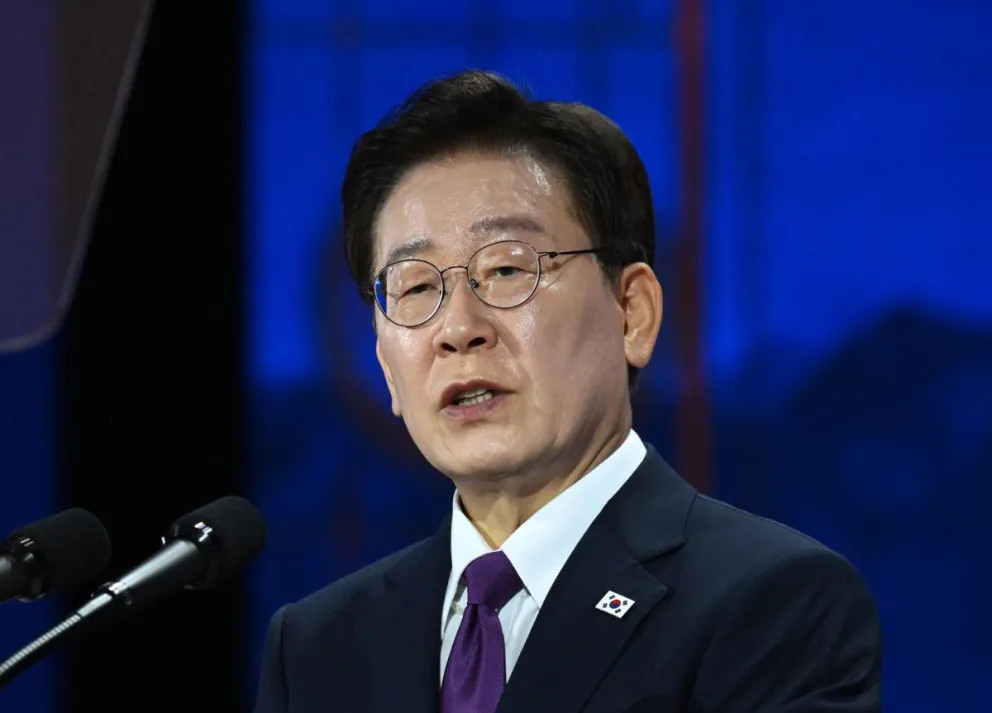El presidente surcoreano, Lee Jae Myung, pronuncia un discurso. Foto: EFE  