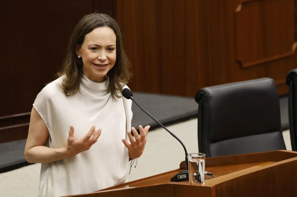 María Corina Machado, hablando en Ciudad de Panamá (Panamá). Foto: EFE
