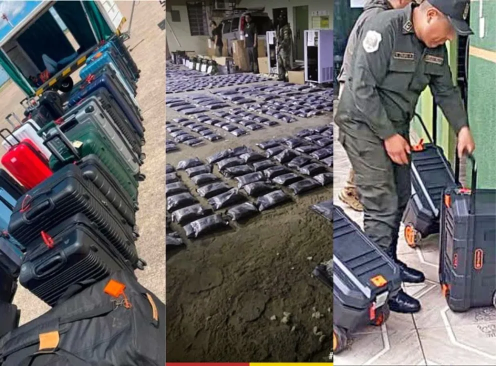Las "narcomaletas", la marihuana hallada y el equipaje donde se llevaba el oro, los casos en el aeropuerto de Viru Viru. Foto: Facebook DTV, Aduana Nacional y RRSS