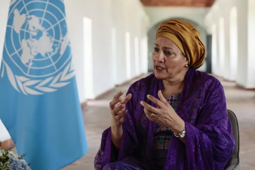La vicesecretaria general de la ONU, Amina Mohammed, habla durante una entrevista con EFE este viernes, en la Ciudad de México (México). Foto: EFE
