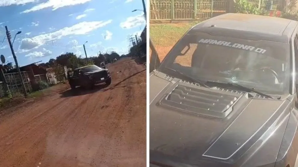 La camioneta de las víctimas quedó con varios impactos de bala en el parabrisas tras el ataque armado. Foto: El Deber