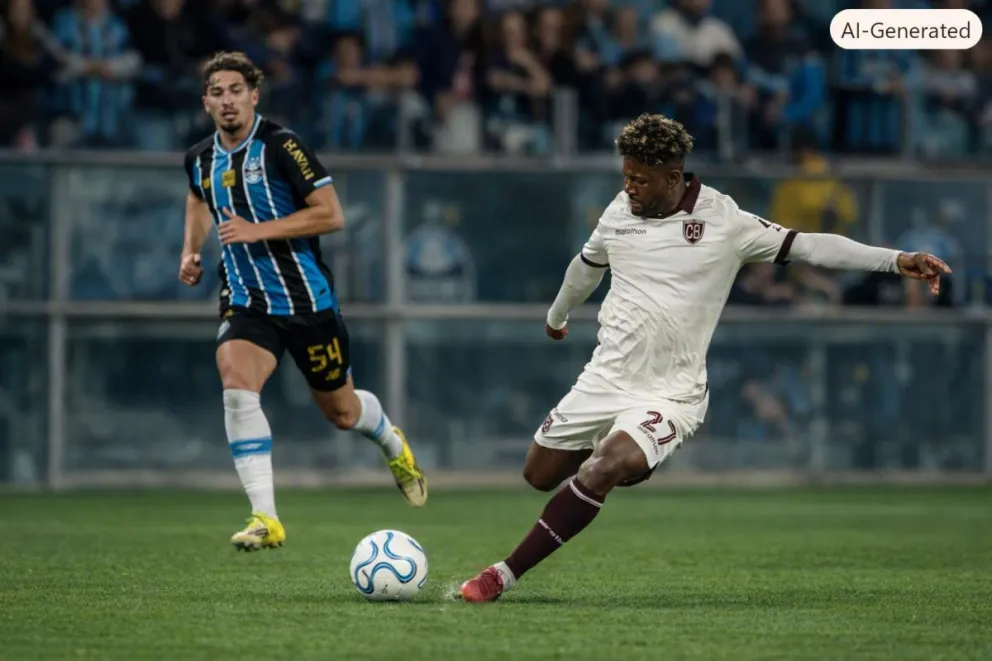 Dairon Asprilla prueba un remate durante el primer tiempo del partido que le ganó a Gremio en Porto Alegre. Foto: Club Bolívar
