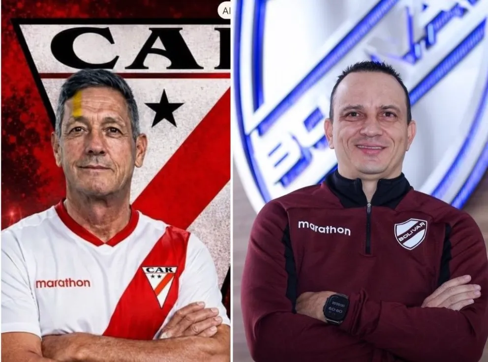 Mauricio Soria (izq.), el técnico de Always Ready, y Alejandro Restrepo, entrenador de Bolívar.