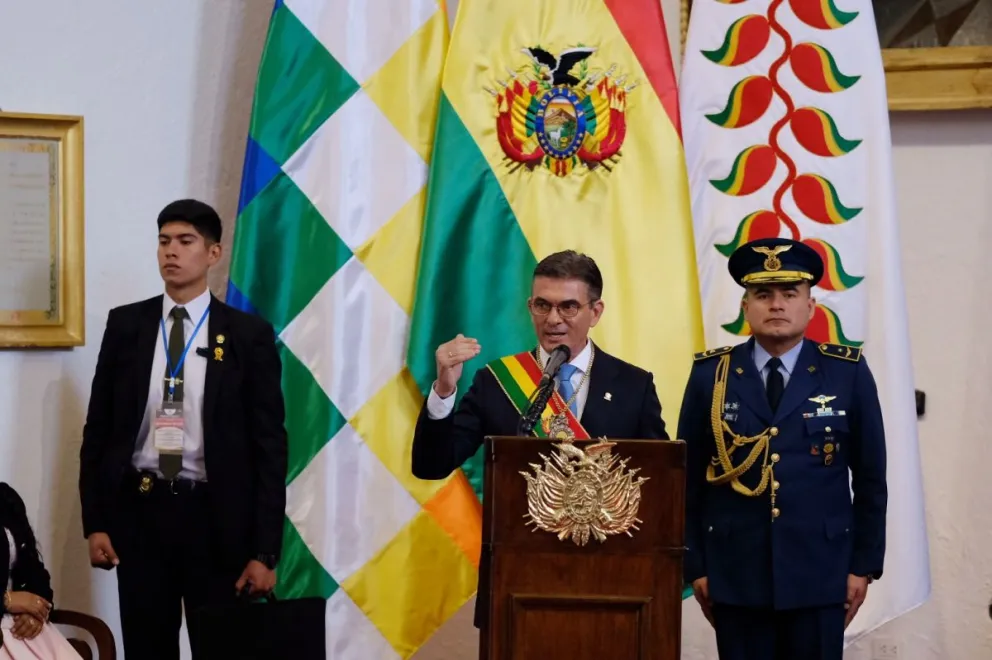 El presidente Rodrigo Paz durante su mensaje a la nación. Foto: Oficina del Presidente 
