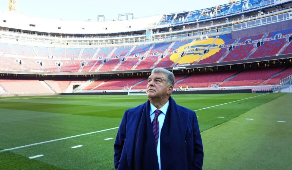 Foto de archivo del presidente del Barcelona, Joan Laporta, en el nuevo estadio del Barcelona. Foto: EFE.