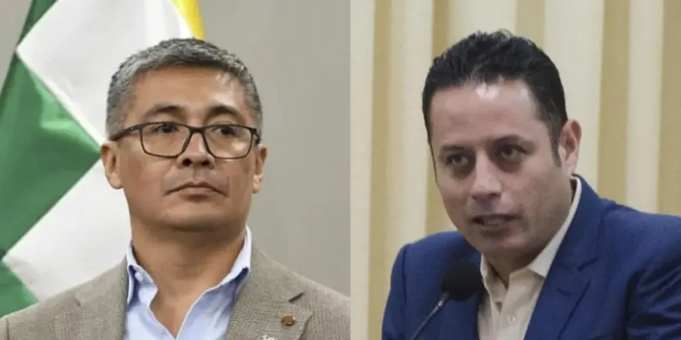 El ministro de Economía y Finanzas Públicas, José Gabriel Espinoza y el vicepresidente del Estado, Edmand Lara. Foto Unitel