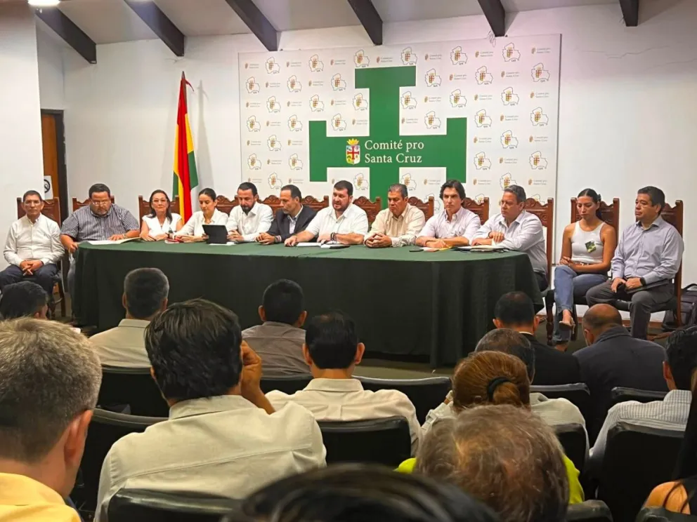 La reunión de las autoridades del Ejecutivo y los representantes cruceños. Foto: RRSS de Stello Cochamanidis