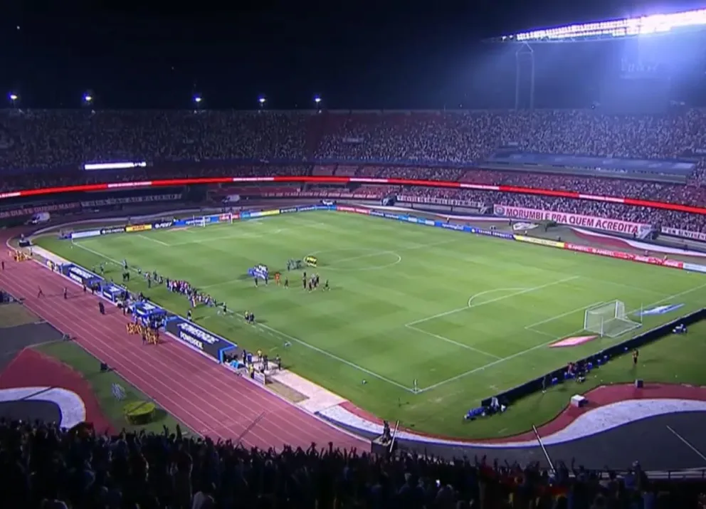 El estadio Morumbi, previo al choque entre Sao Paulo y Bolívar. Foto: Captura de pantalla.